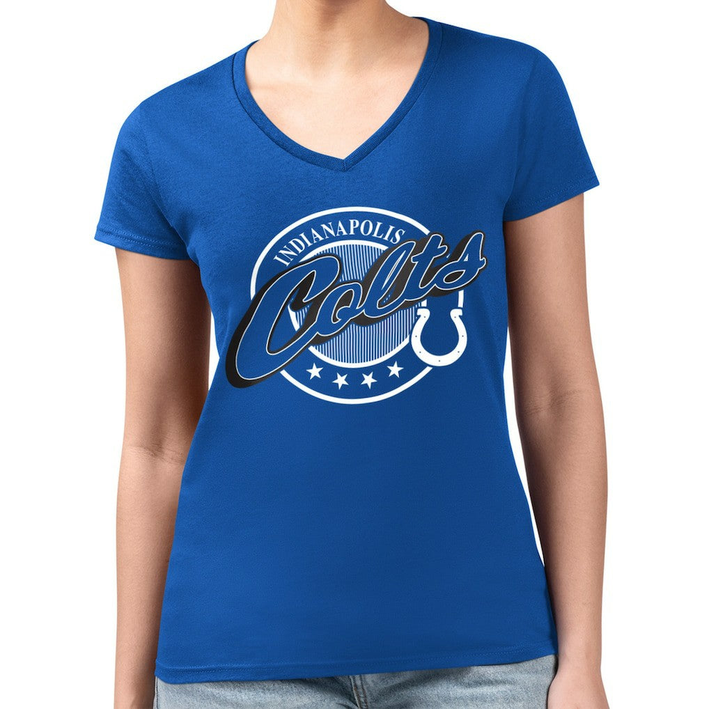 G-III 4Her by Carl Banks Women's Super-Slim Fit Lightweight Pinstripe Circle V-Neck T-Shirt - Indianapolis Colts