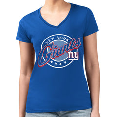 G-III 4Her by Carl Banks Women's Super-Slim Fit Lightweight Pinstripe Circle V-Neck T-Shirt - New York Giants