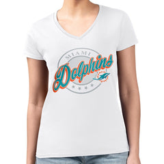 G-III 4Her by Carl Banks Women's Super-Slim Fit Lightweight Pinstripe Circle V-Neck T-Shirt - Miami Dolphins
