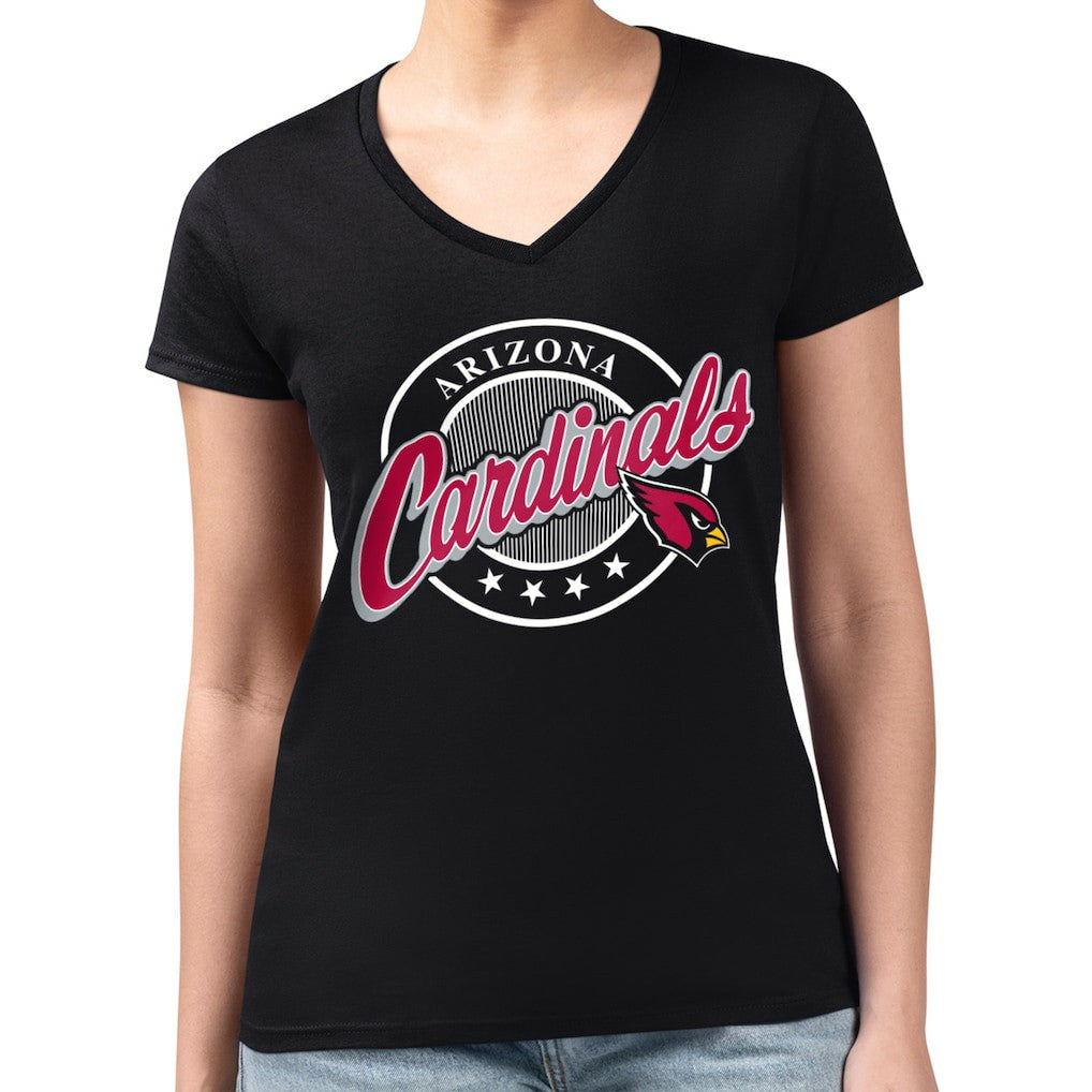 G-III 4Her by Carl Banks Women's Super-Slim Fit Lightweight Pinstripe Circle V-Neck T-Shirt - Arizona Cardinals