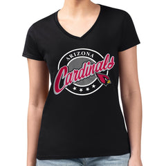 G-III 4Her by Carl Banks Women's Super-Slim Fit Lightweight Pinstripe Circle V-Neck T-Shirt - Arizona Cardinals