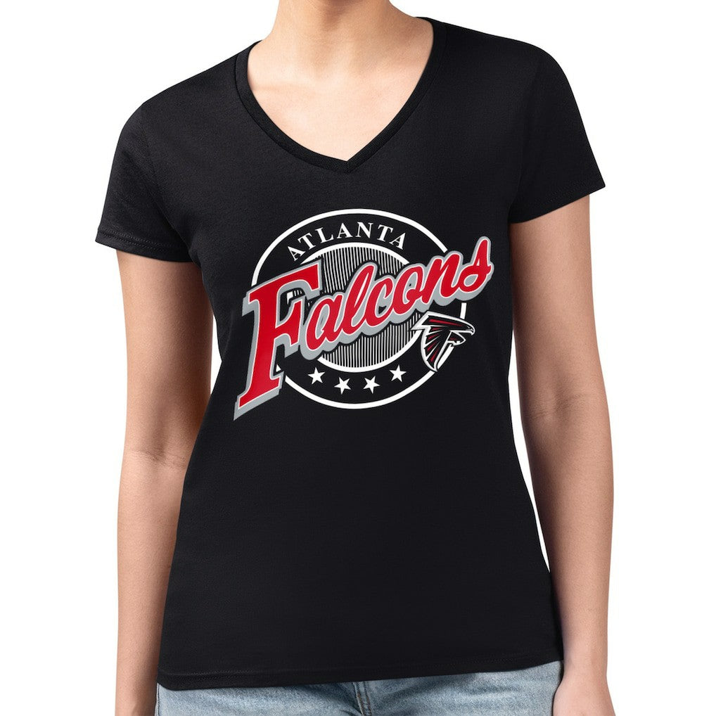 G-III 4Her by Carl Banks Women's Super-Slim Fit Lightweight Pinstripe Circle V-Neck T-Shirt - Atlanta Falcons