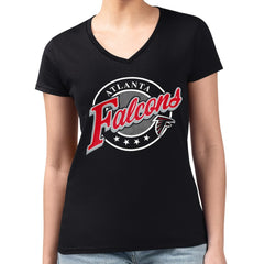 G-III 4Her by Carl Banks Women's Super-Slim Fit Lightweight Pinstripe Circle V-Neck T-Shirt - Atlanta Falcons