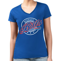 G-III 4Her by Carl Banks Women's Super-Slim Fit Lightweight Pinstripe Circle V-Neck T-Shirt - Buffalo Bills