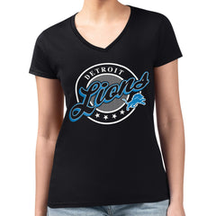 G-III 4Her by Carl Banks Women's Super-Slim Fit Lightweight Pinstripe Circle V-Neck T-Shirt - Detroit Lions