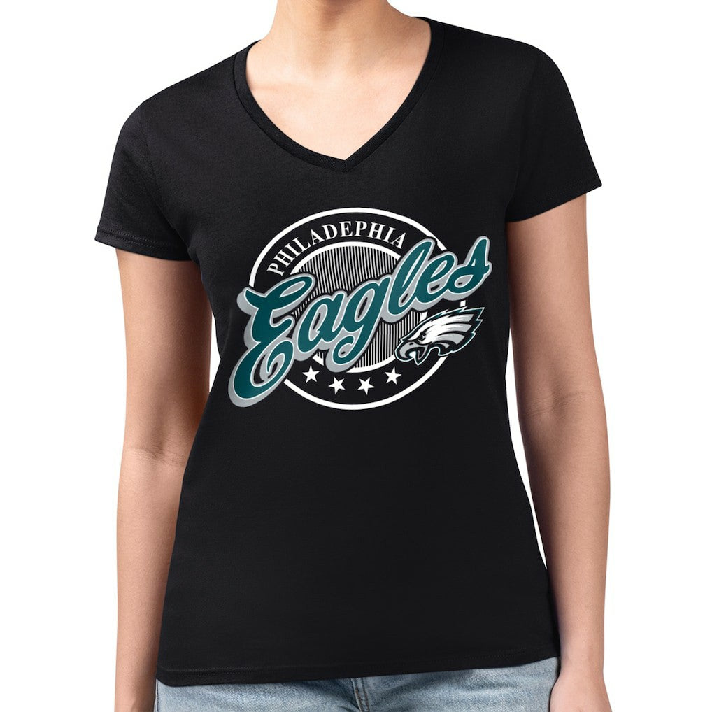 G-III 4Her by Carl Banks Women's Super-Slim Fit Lightweight Pinstripe Circle V-Neck T-Shirt - Philadelphia Eagles