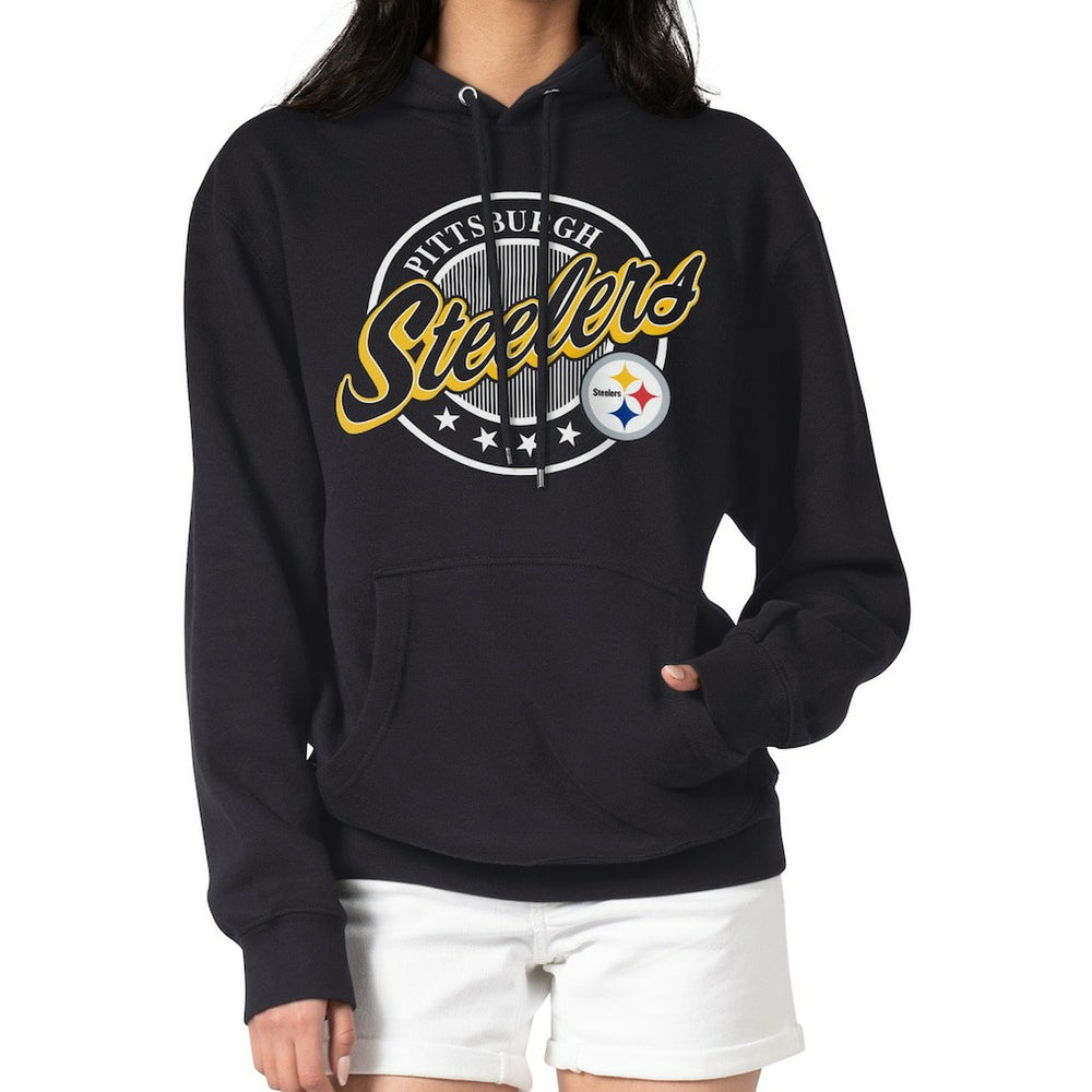 G-III 4Her by Carl Banks Women's Pinstripe Circle Fleece Pullover Hoodie - Pittsburgh Steelers