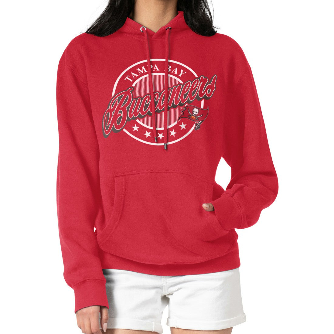 G-III 4Her by Carl Banks Women's Pinstripe Circle Fleece Pullover Hoodie - Tampa Bay Buccaneers