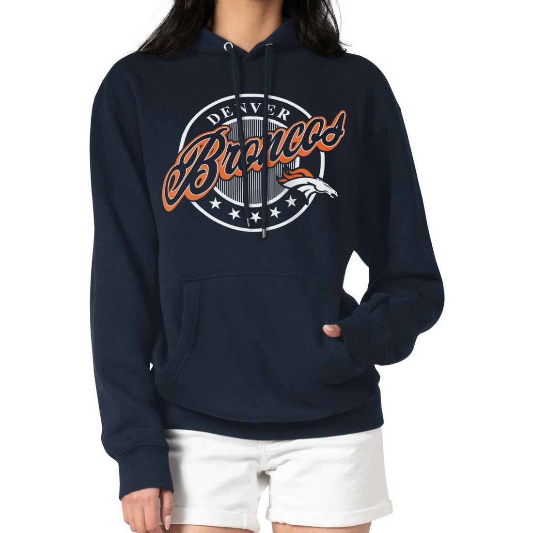 G-III 4Her by Carl Banks Women's Pinstripe Circle Fleece Pullover Hoodie - Denver Broncos