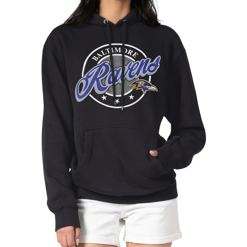 G-III 4Her by Carl Banks Women's Pinstripe Circle Fleece Pullover Hoodie - Baltimore Ravens