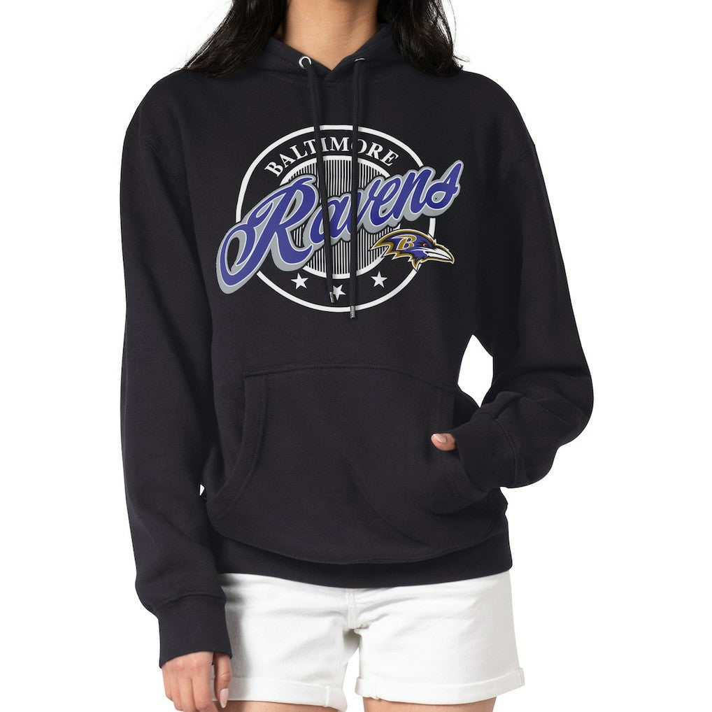 G-III 4Her by Carl Banks Women's Pinstripe Circle Fleece Pullover Hoodie - Baltimore Ravens