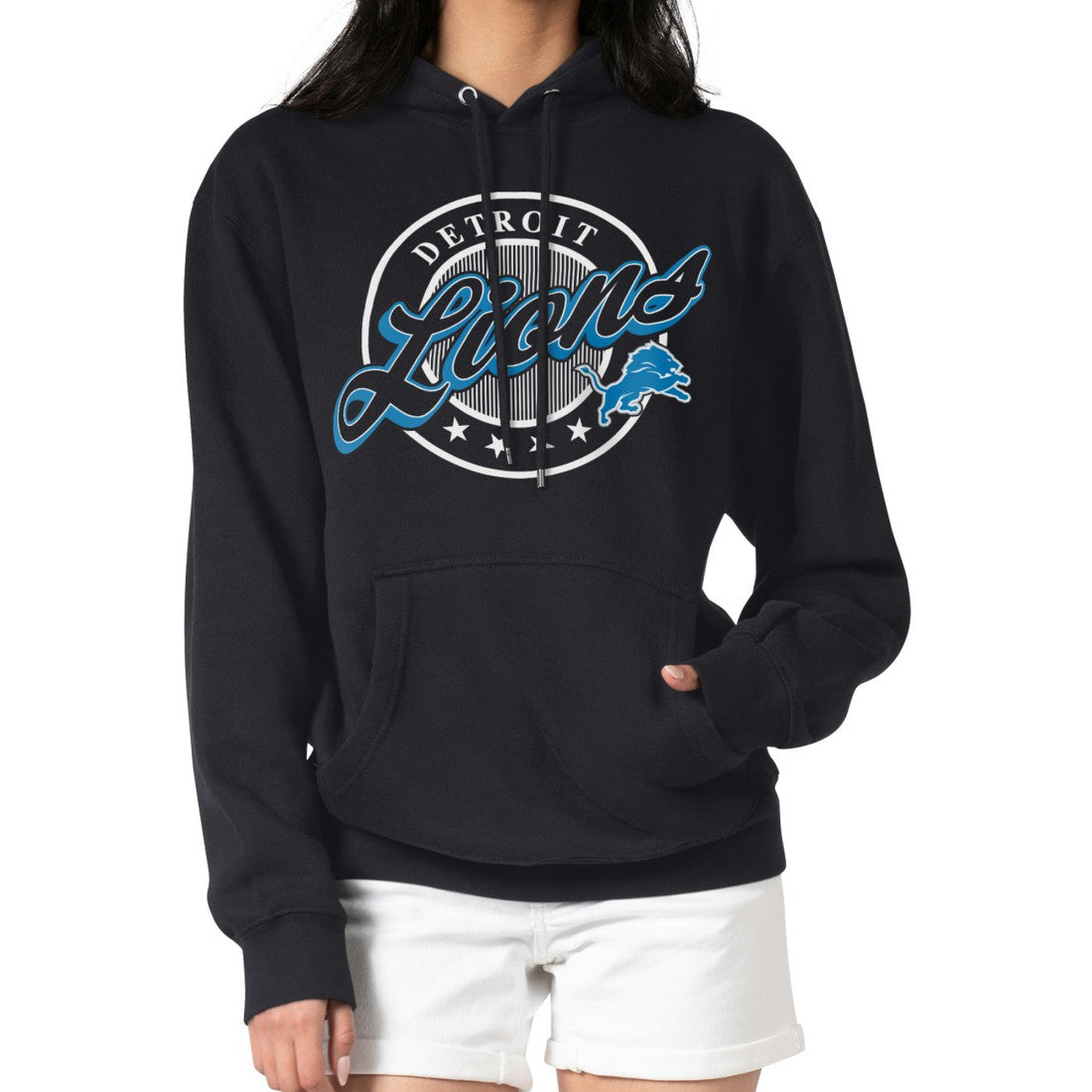 G-III 4Her by Carl Banks Women's Pinstripe Circle Fleece Pullover Hoodie - Detroit Lions