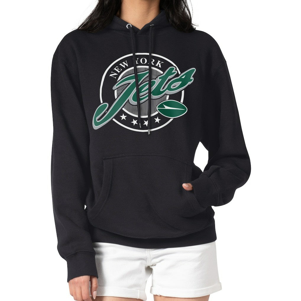 G-III 4Her by Carl Banks Women's Pinstripe Circle Fleece Pullover Hoodie - New York Jets