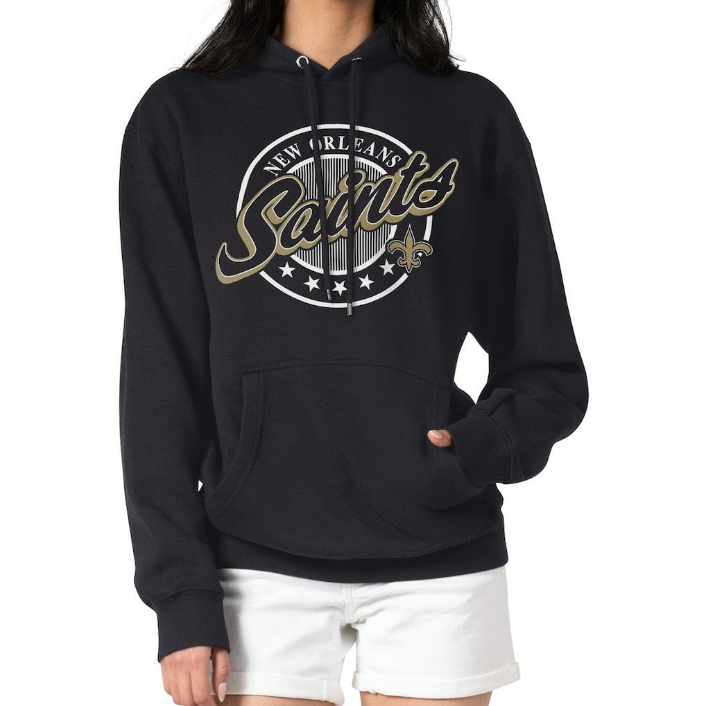 G-III 4Her by Carl Banks Women's Pinstripe Circle Fleece Pullover Hoodie - New Orleans Saints