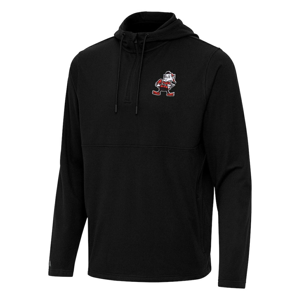 Antigua Throwback Connected Quarter-Zip Pullover Hoodie - Cleveland Browns