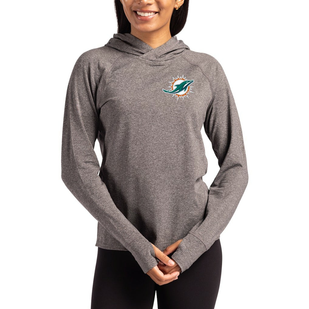 Cutter & Buck Women's Primary Logo Adapt Knit Recycled Raglan Pullover Hoodie - Miami Dolphins