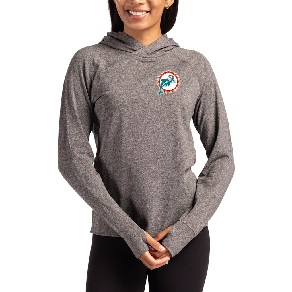 Cutter & Buck Women's Throwback Logo Adapt Knit Recycled Raglan Pullover Hoodie - Miami Dolphins