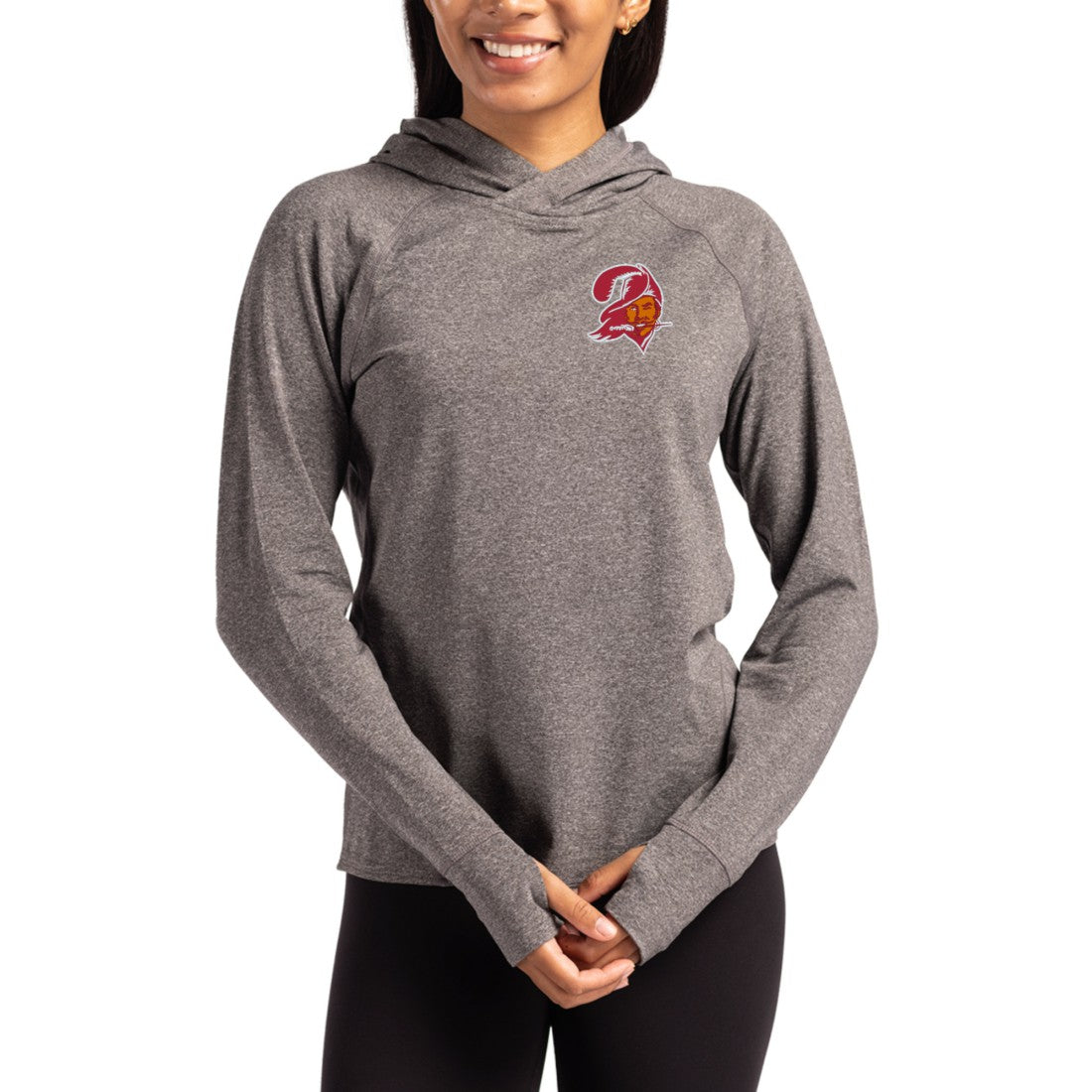 Cutter & Buck Women's Throwback Logo Adapt Knit Recycled Raglan Pullover Hoodie - Tampa Bay Buccaneers