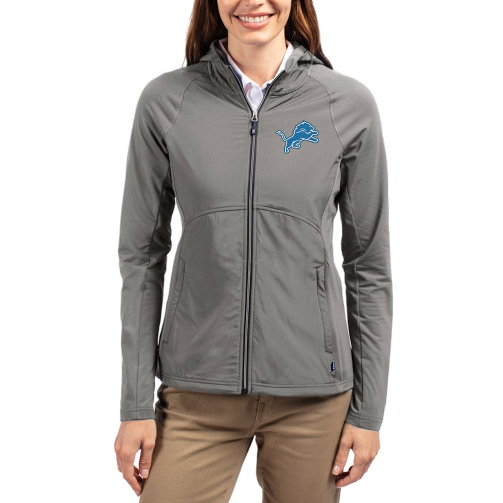 Cutter & Buck Women's Adapt Eco Knit Hybrid Recycled Raglan Full-Zip Hoodie Jacket - Detroit Lions