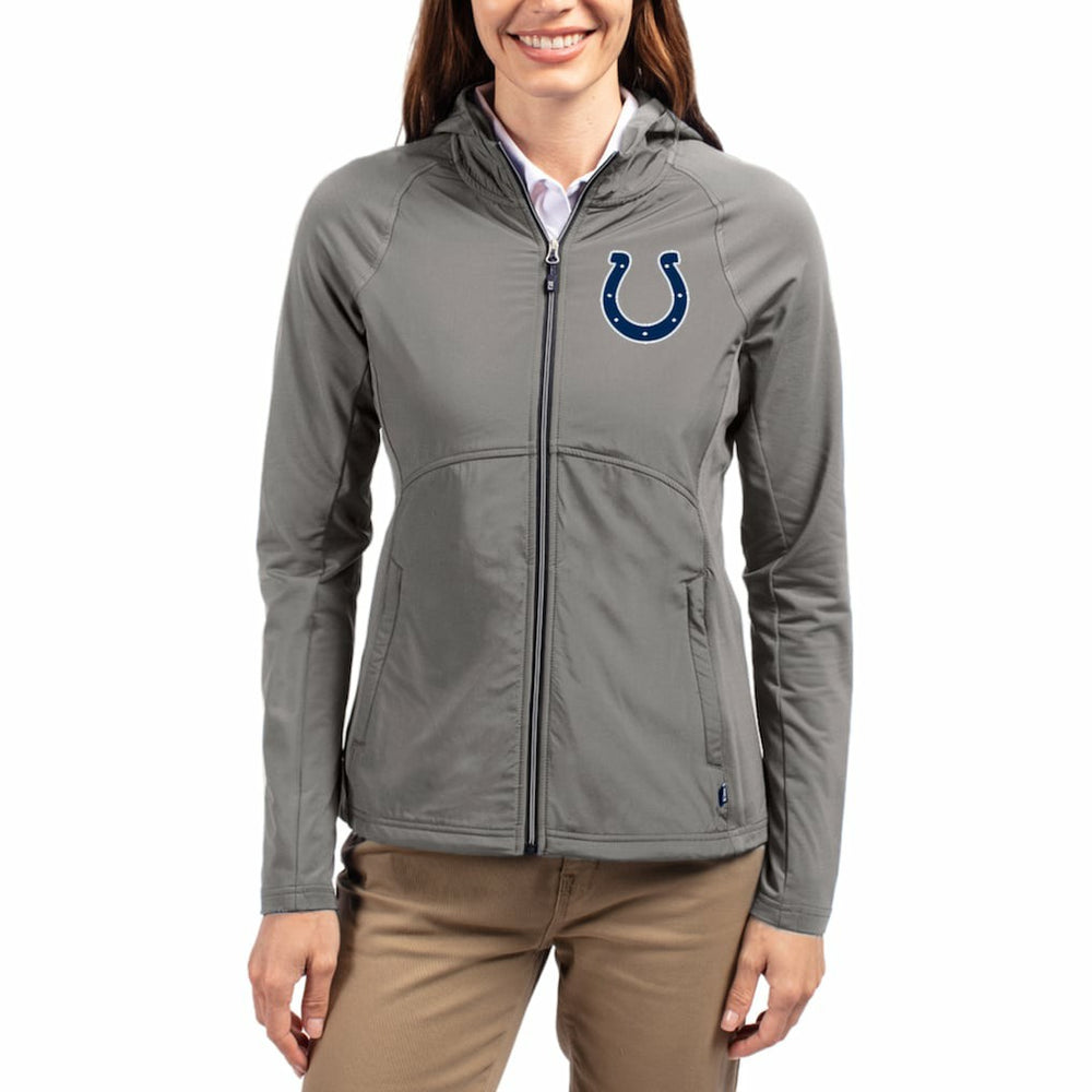 Cutter & Buck Women's Adapt Eco Knit Hybrid Recycled Raglan Full-Zip Hoodie Jacket - Indianapolis Colts