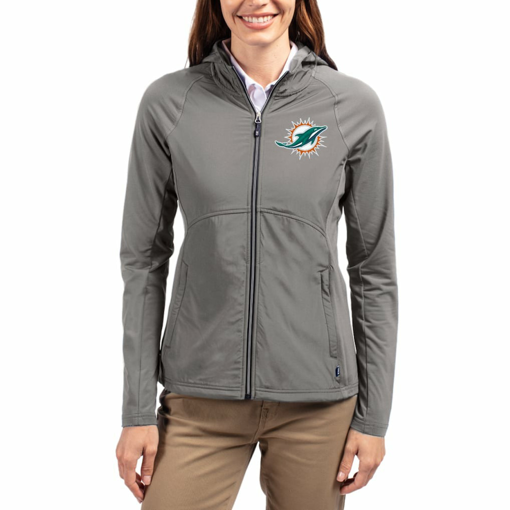 Cutter & Buck Women's Adapt Eco Knit Hybrid Recycled Raglan Full-Zip Hoodie Jacket - Miami Dolphins