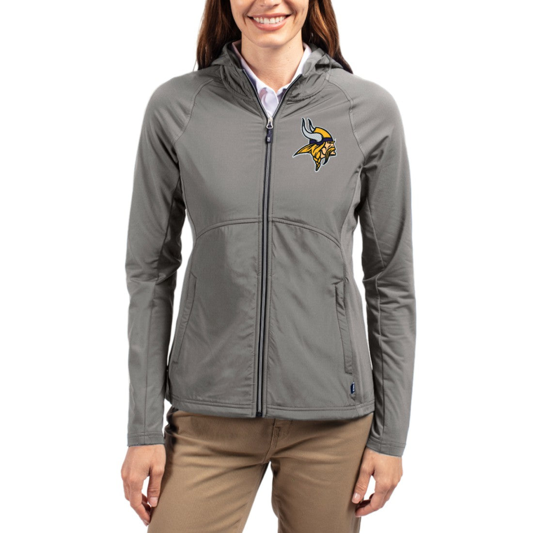 Cutter & Buck Women's Adapt Eco Knit Hybrid Recycled Raglan Full-Zip Hoodie Jacket - Minnesota Vikings