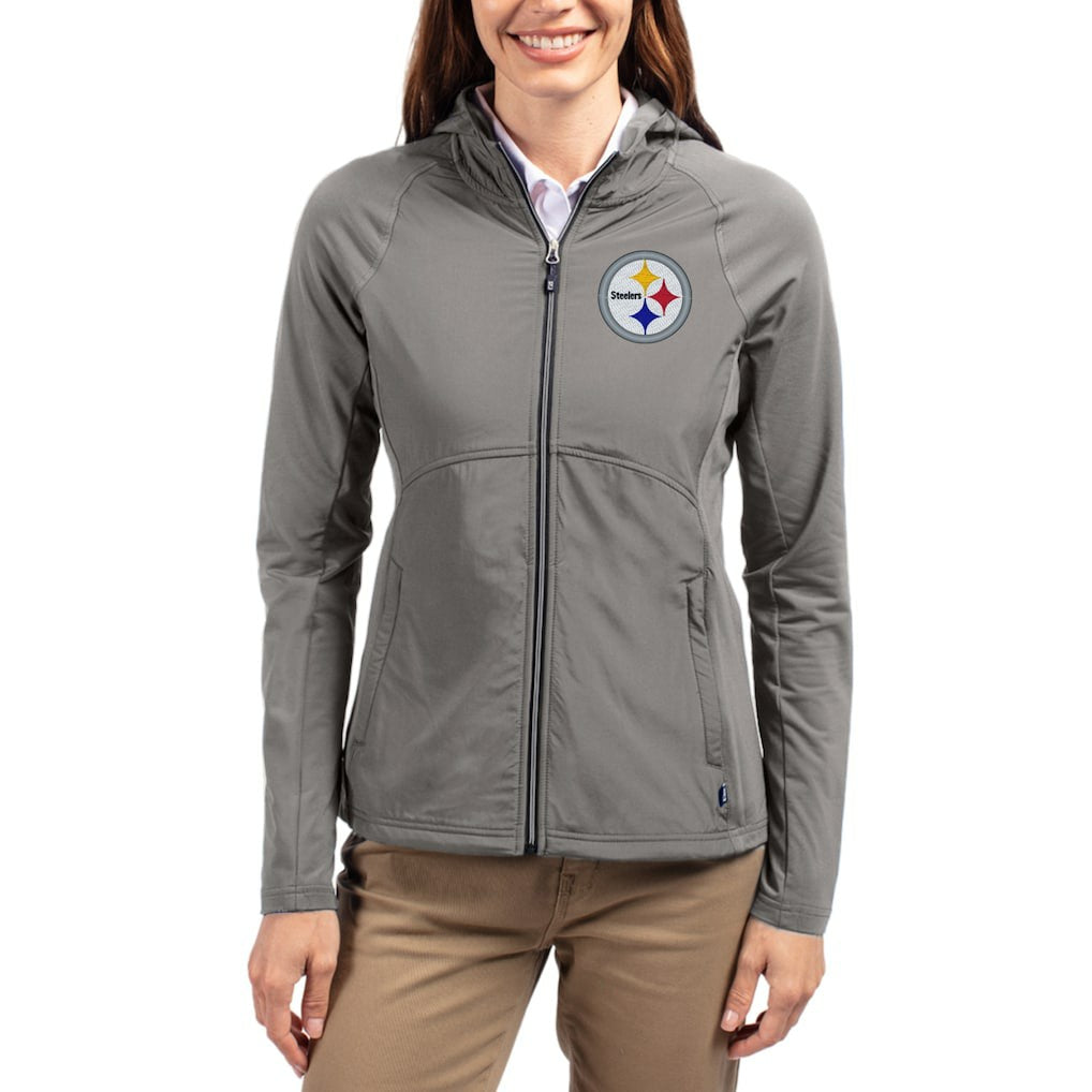 Cutter & Buck Women's Adapt Eco Knit Hybrid Recycled Raglan Full-Zip Hoodie Jacket - Pittsburgh Steelers