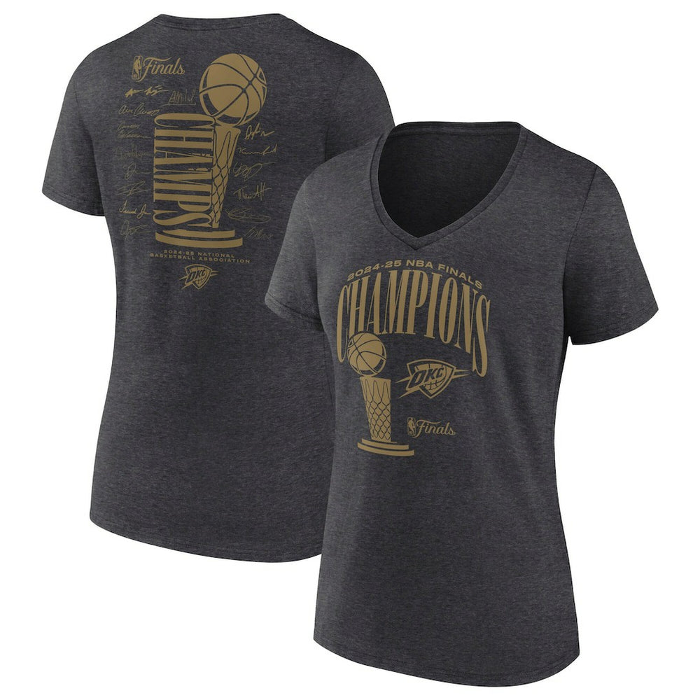 NBA Oklahoma City Thunder Women's 2025 NBA Finals Champions Double Dribble V-Neck T-Shirt