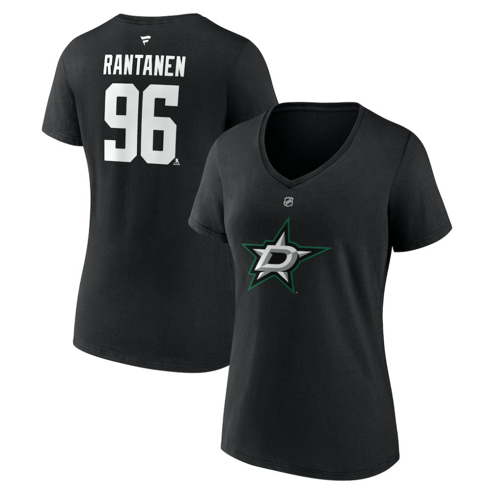 NHL Black Mikko Rantanen Dallas Stars Fanatics Women's Authentic Stack Name & Number V-Neck T-Shirt