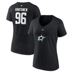 NHL Black Mikko Rantanen Dallas Stars Fanatics Women's Authentic Stack Name & Number V-Neck T-Shirt