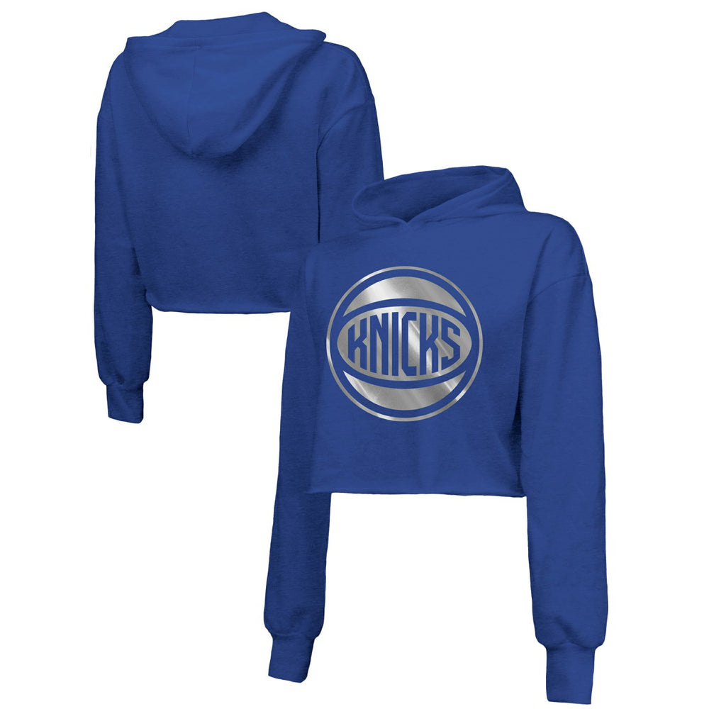 NBA New York Knicks Majestic Threads Women's Tri-Blend Cropped Pullover Hoodie