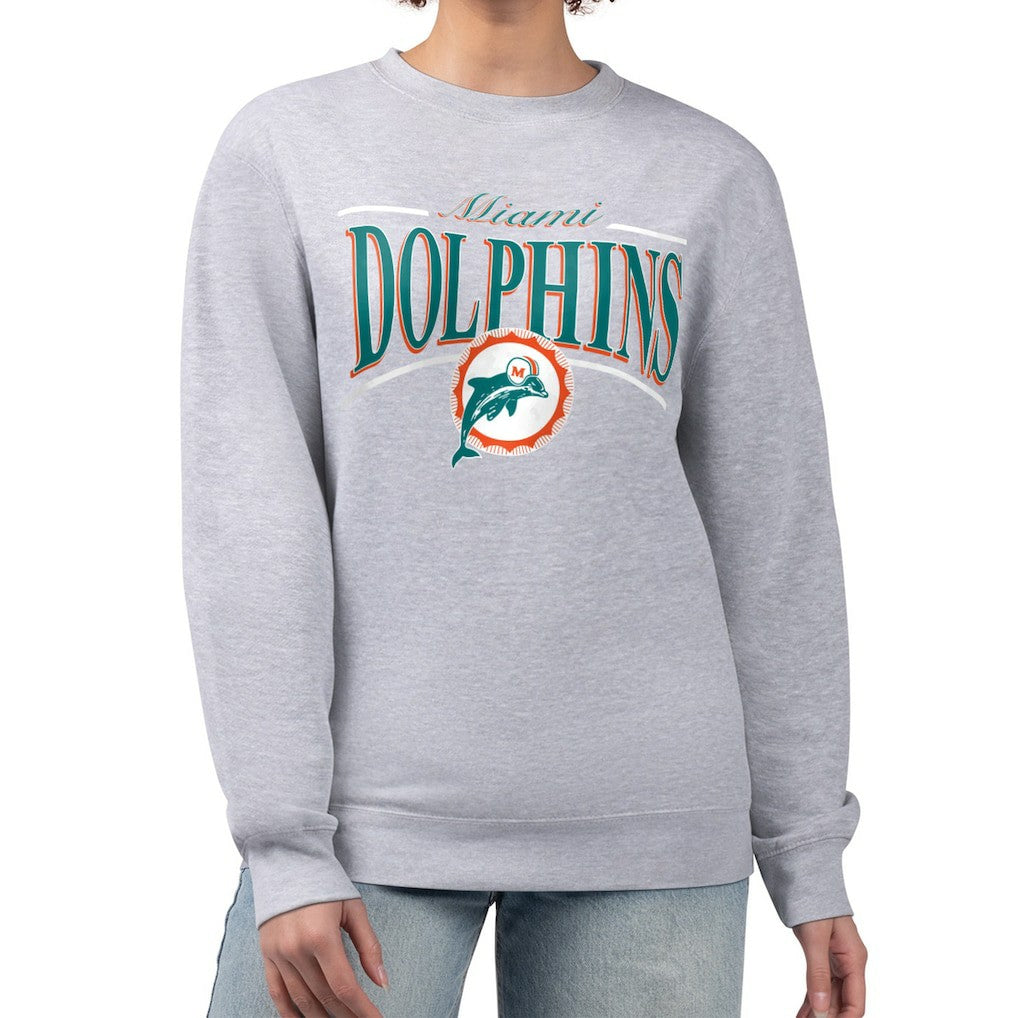 Starter Women's Throwback Arch Stripe Fleece Pullover Sweatshirt - Miami Dolphins