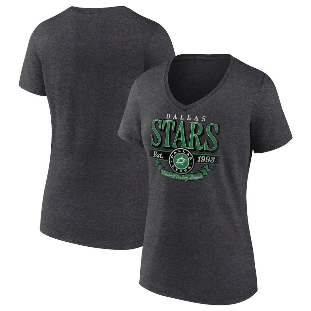 NHL Charcoal Dallas Stars Women's Retro Banner V-Neck T-Shirt