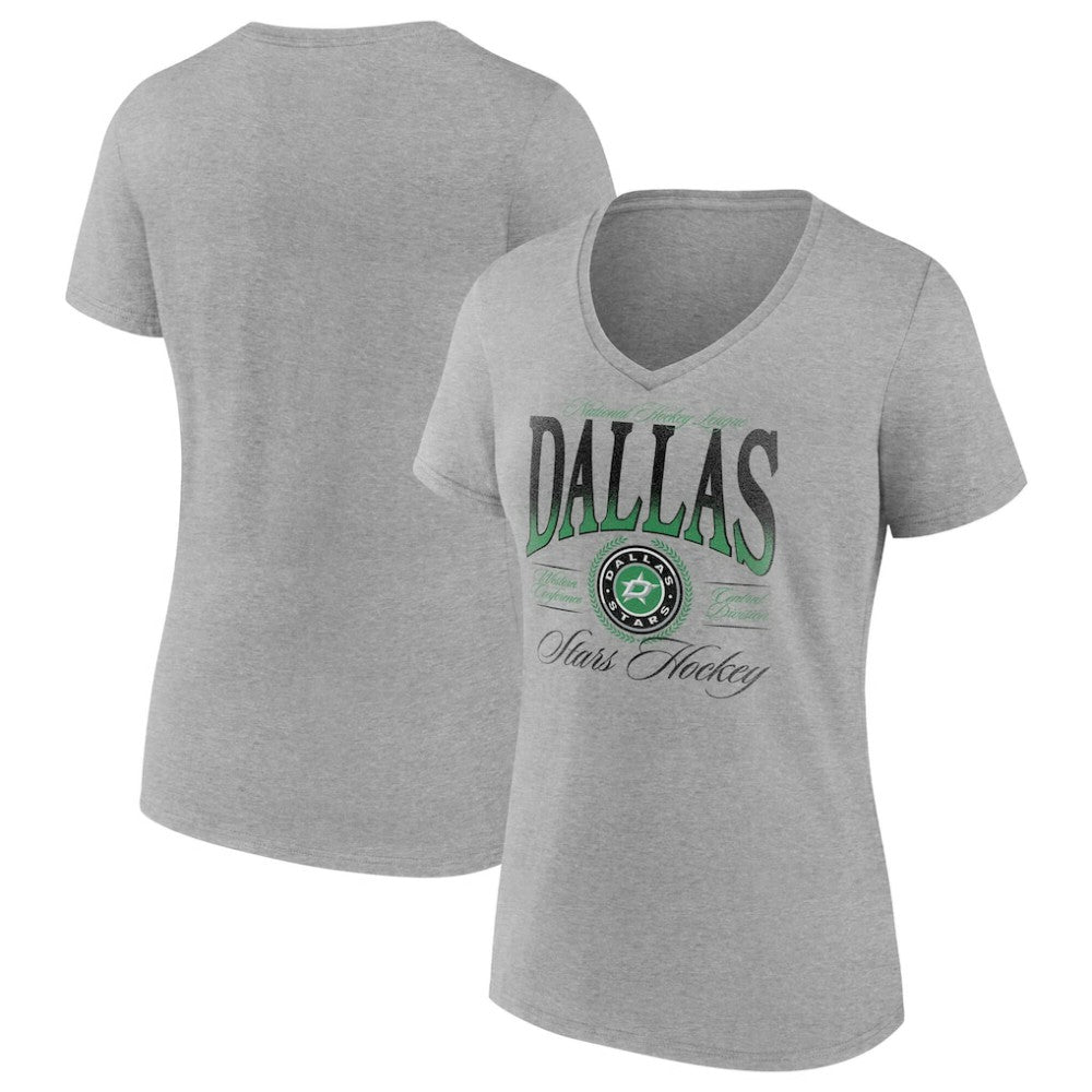 NHL Gray Dallas Stars Women's Retro Script V-Neck T-Shirt