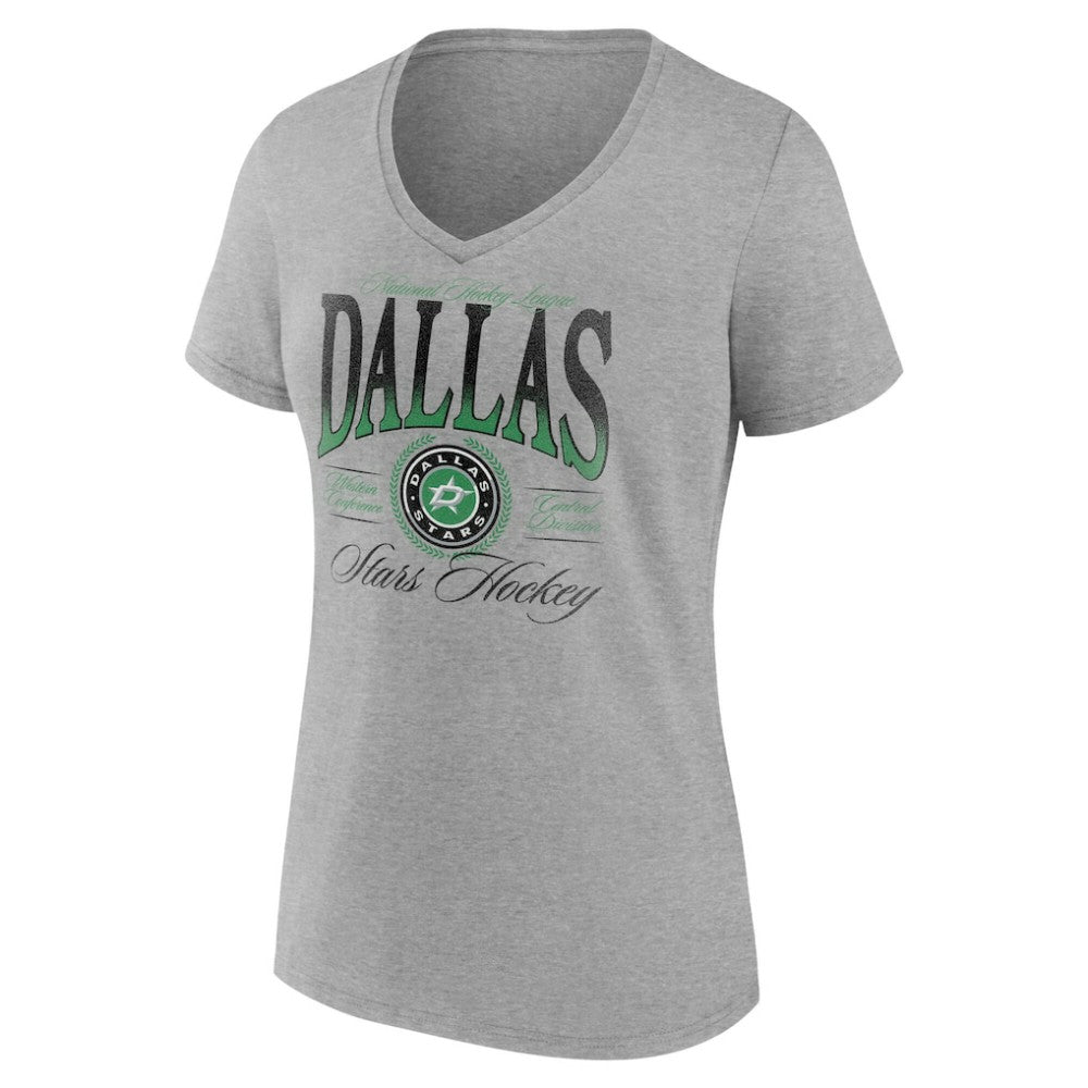 NHL Gray Dallas Stars Women's Retro Script V-Neck T-Shirt