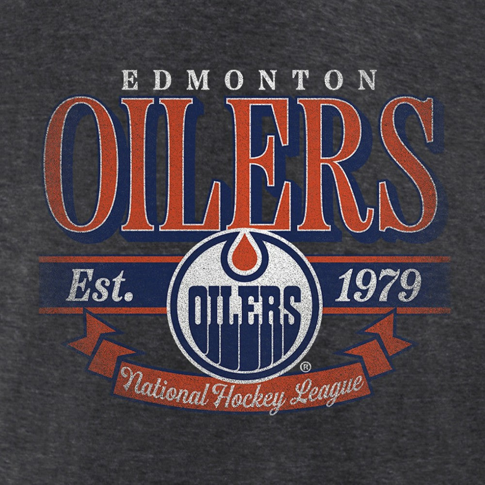 NHL Charcoal Edmonton Oilers Women's Retro Banner V-Neck T-Shirt