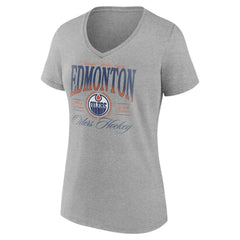 NHL Gray Edmonton Oilers Women's Retro Script V-Neck T-Shirt