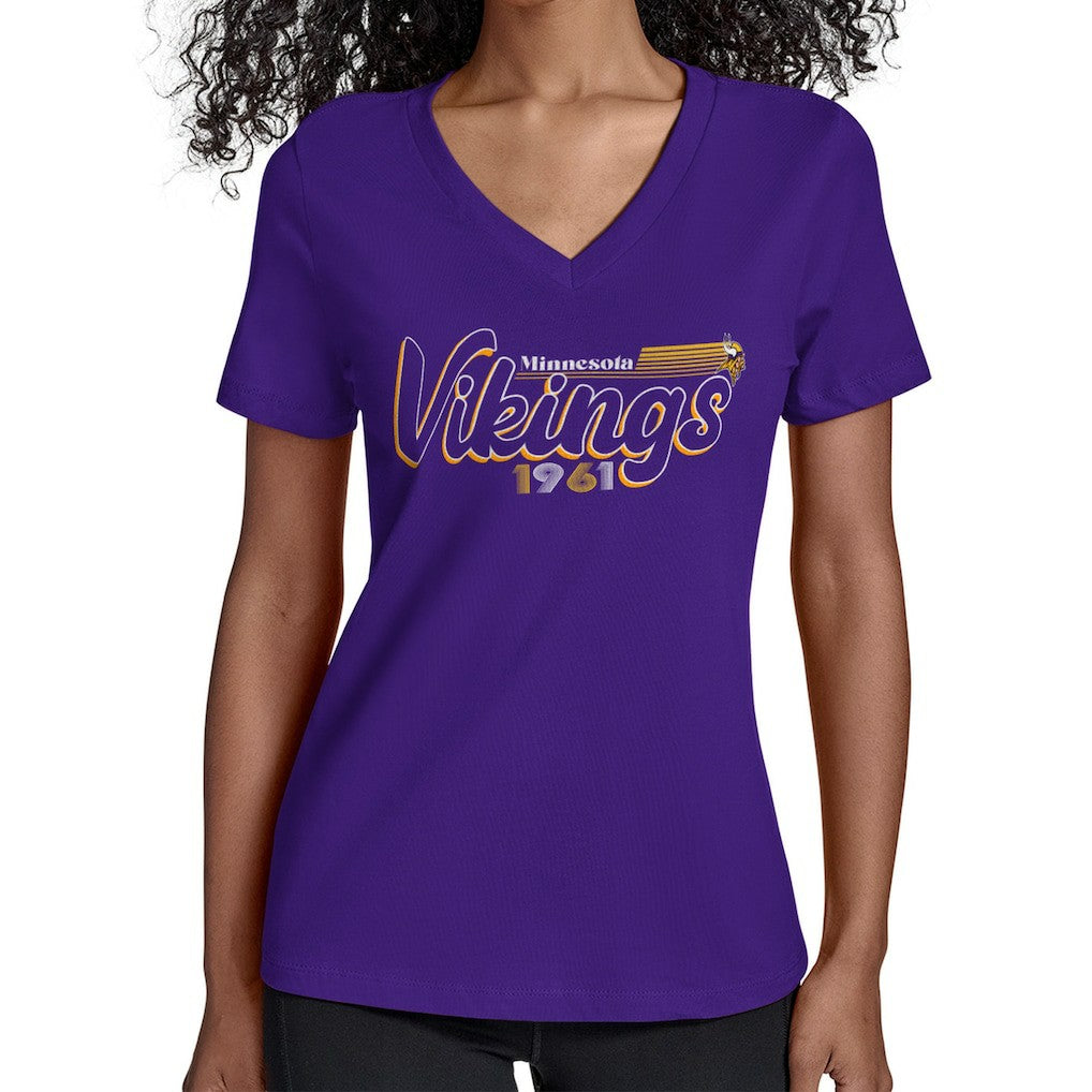 Starter Women's Groovy Script V-Neck T-Shirt - Minnesota Vikings