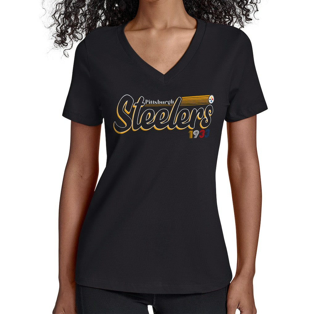 Starter Women's Groovy Script V-Neck T-Shirt - Pittsburgh Steelers