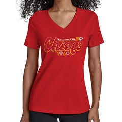 Starter Women's Groovy Script V-Neck T-Shirt - Kansas City Chiefs
