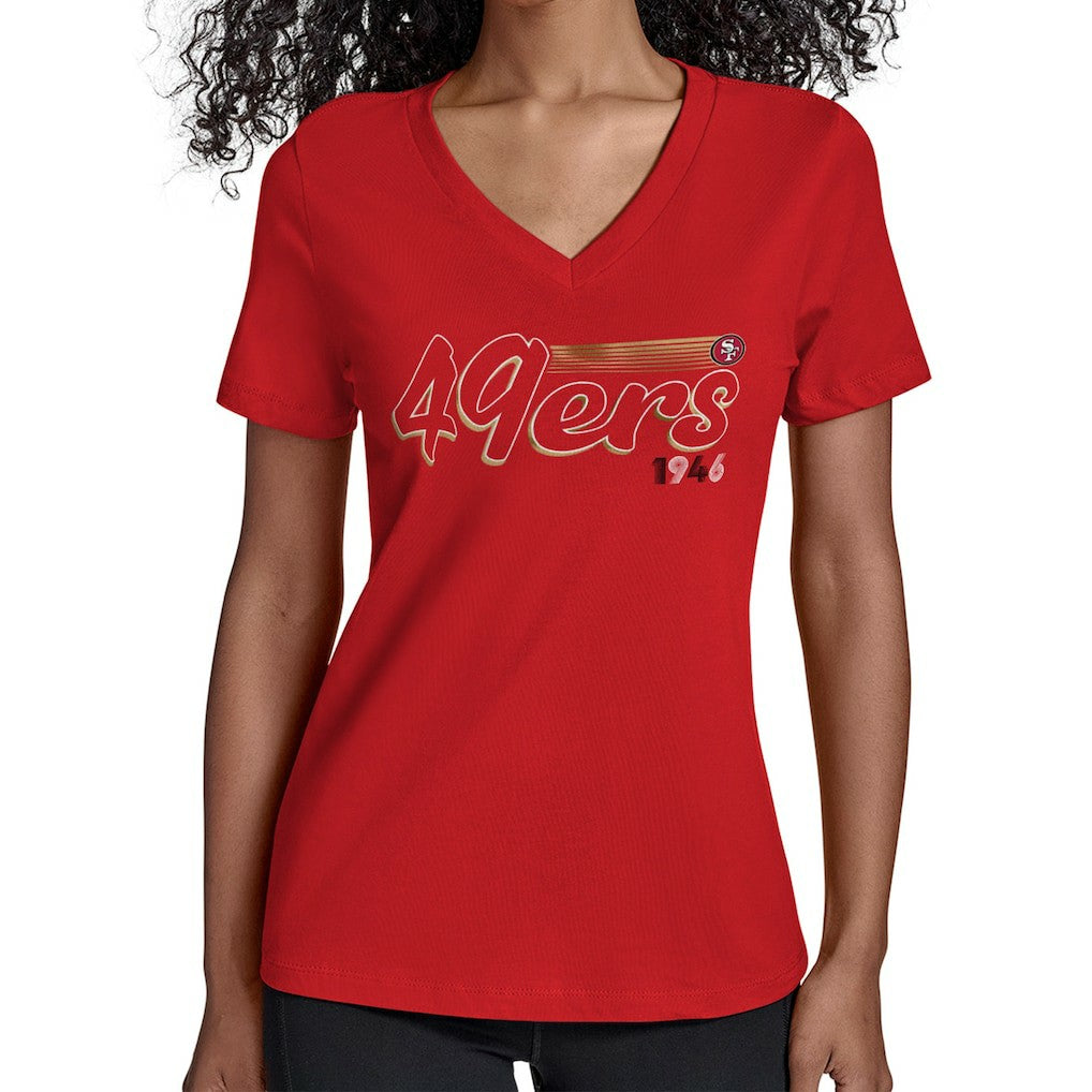Starter Women's Groovy Script V-Neck T-Shirt - San Francisco 49ers