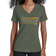 Starter Women's Groovy Script V-Neck T-Shirt - Green Bay Packers