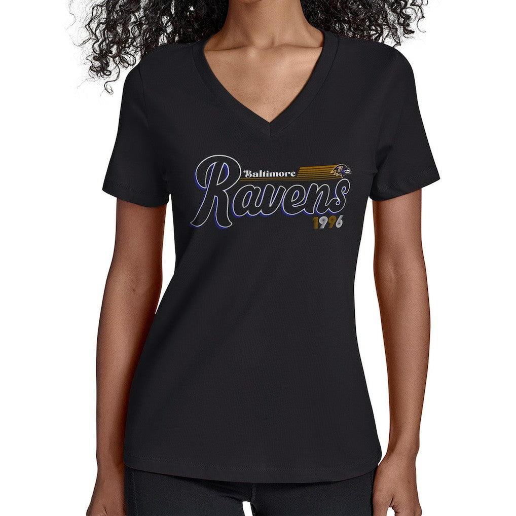 Starter Women's Groovy Script V-Neck T-Shirt - Baltimore Ravens
