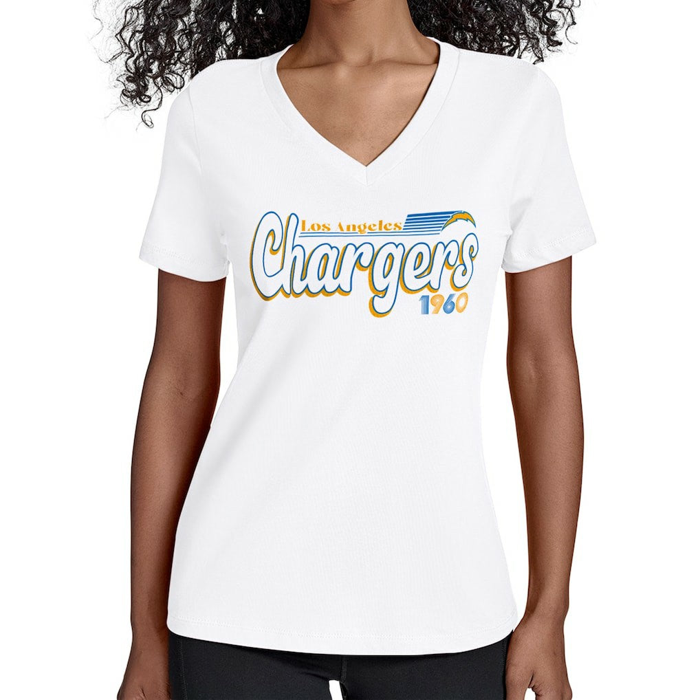 Starter Women's Groovy Script V-Neck T-Shirt - Los Angeles Chargers