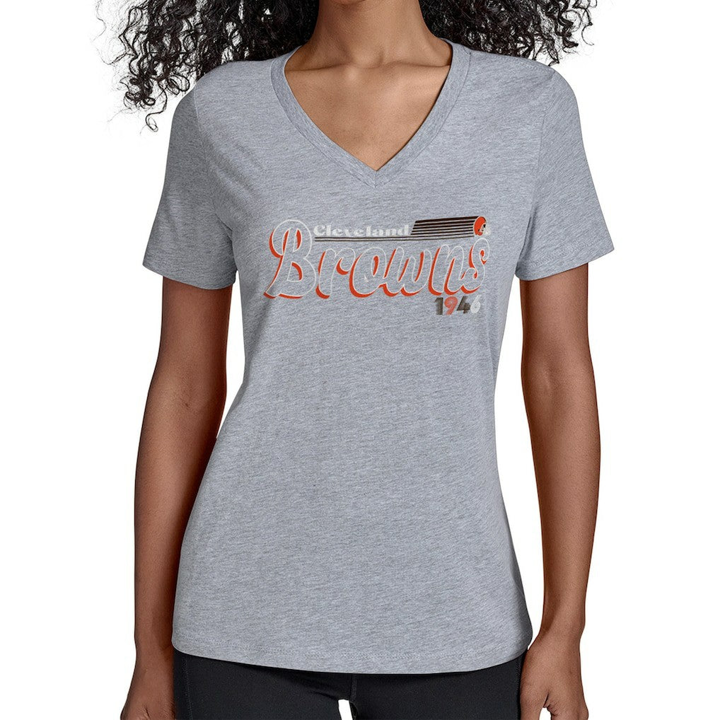 Starter Women's Groovy Script V-Neck T-Shirt - Cleveland Browns