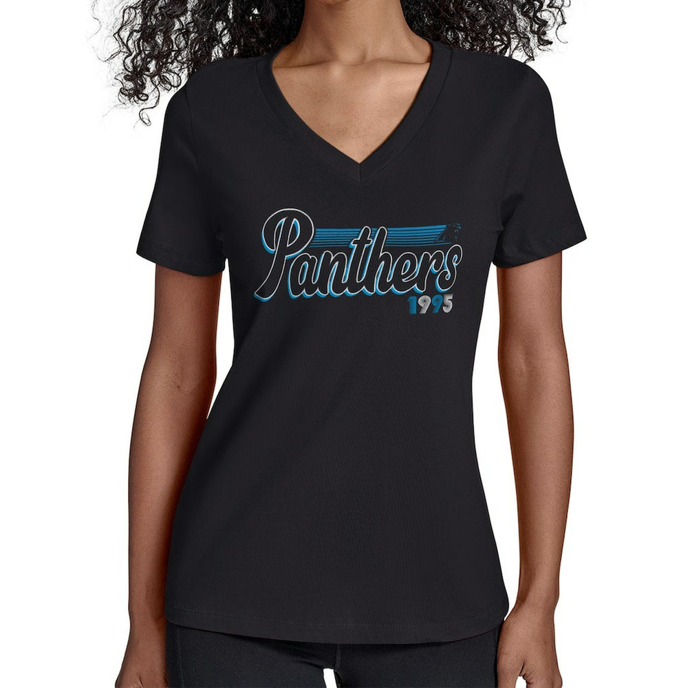 Starter Women's Groovy Script V-Neck T-Shirt - Carolina Panthers
