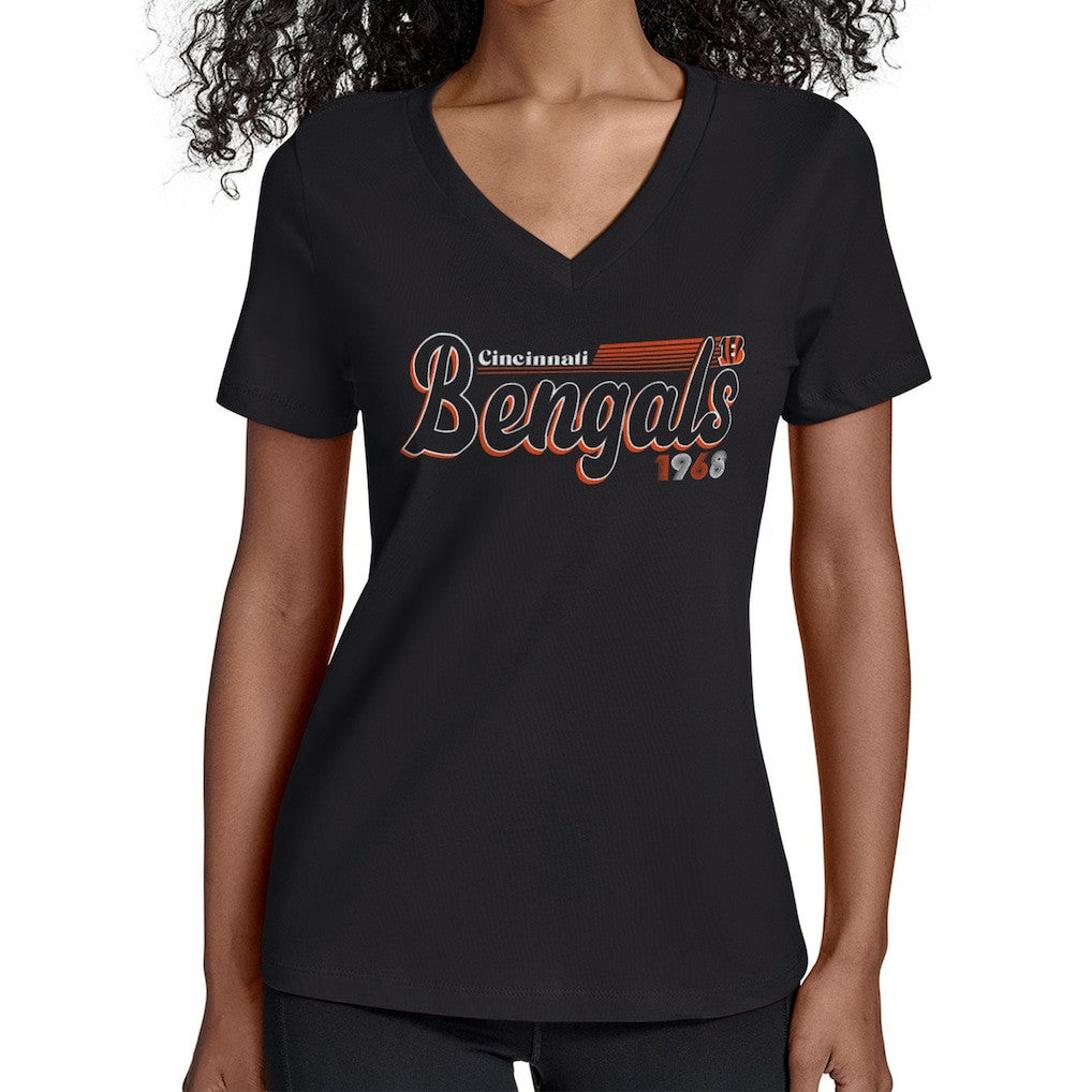 Starter Women's Groovy Script V-Neck T-Shirt - Cincinnati Bengals
