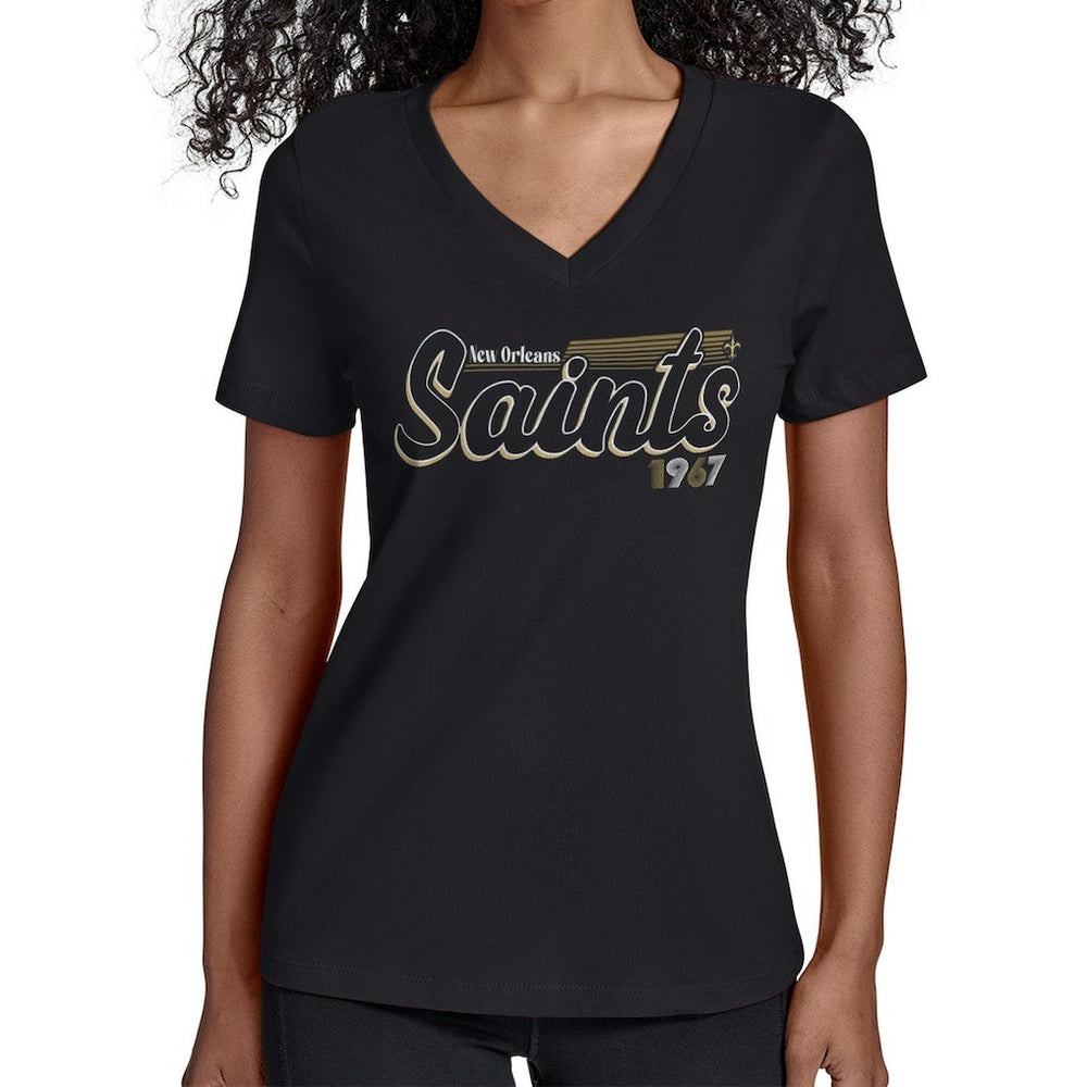 Starter Women's Groovy Script V-Neck T-Shirt - New Orleans Saints