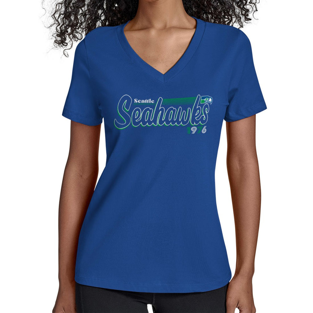 Starter Women's Throwback Groovy Script V-Neck T-Shirt - Seattle Seahawks