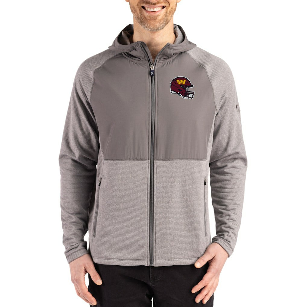 Cutter & Buck Peshastin Eco Fleece Recycled Raglan Full-Zip Tri-Blend Hybrid Jacket - Washington Commanders